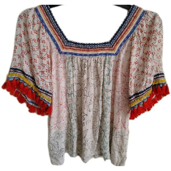Anthropologie Maeve Paolina Tasseled Sleeve Peasant Blouse Small - Picture 9 of 11